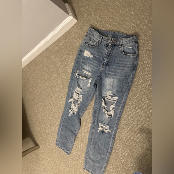 High Rise Blue Distressed Jeans Size Small - Picture 3 of 11